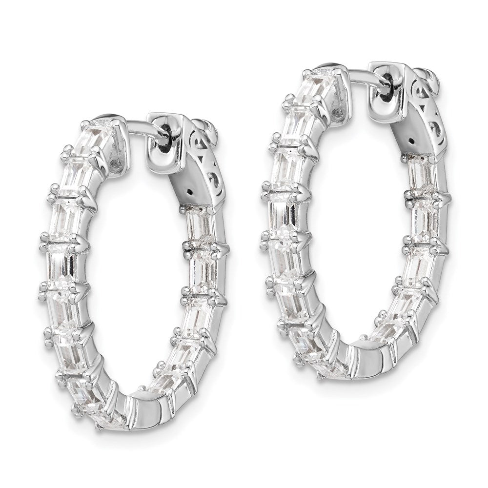 Sterling Silver Rhodium-plated 2x4mm CZ In and Out Hinged Hoop Earrings