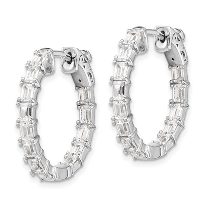 Sterling Silver Rhodium-plated 2x4mm CZ In and Out Hinged Hoop Earrings