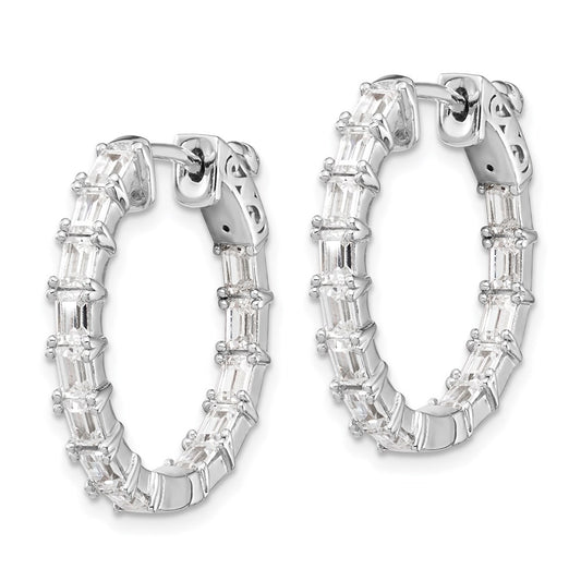 Sterling Silver Rhodium-plated 2x4mm CZ In and Out Hinged Hoop Earrings
