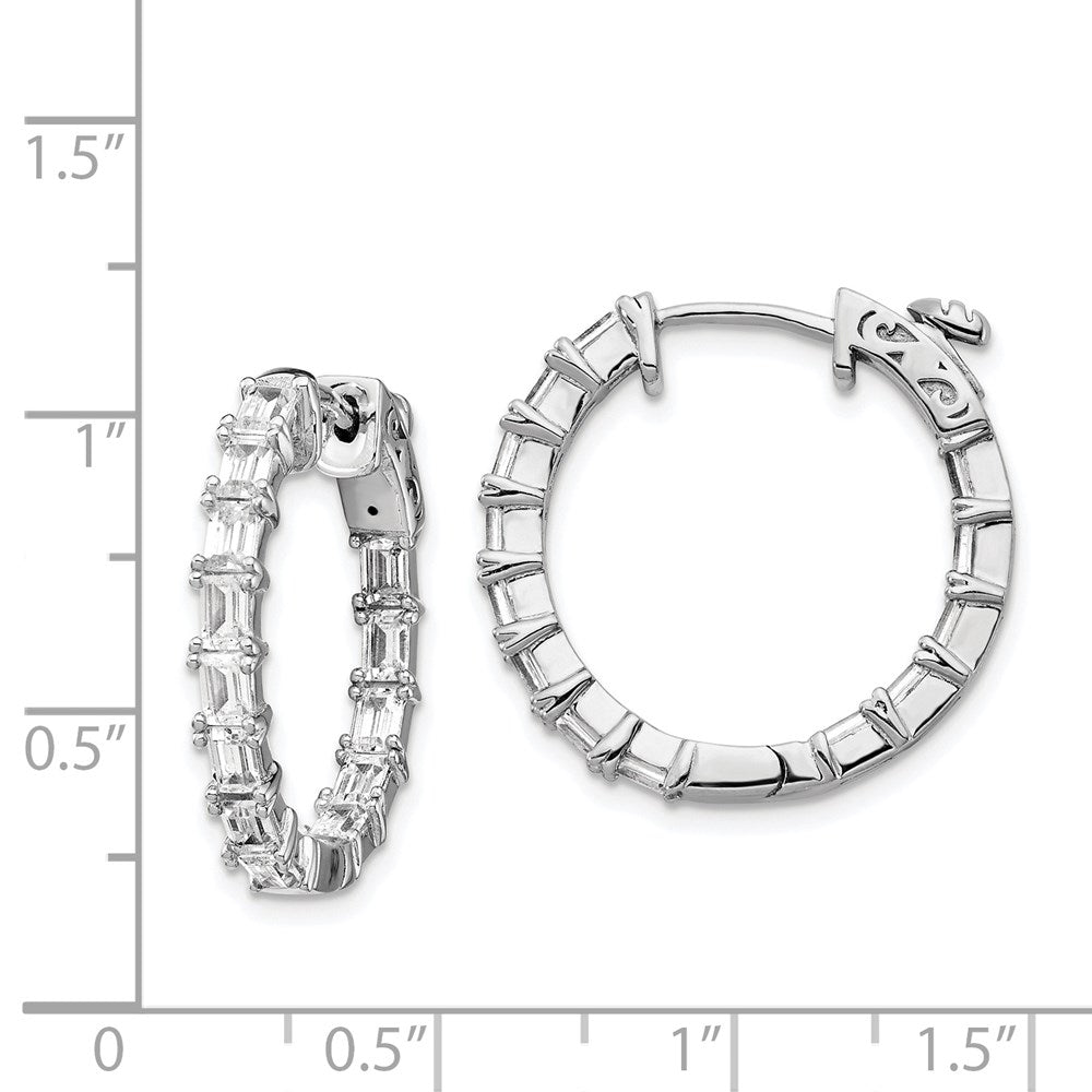 Sterling Silver Rhodium-plated 2x4mm CZ In and Out Hinged Hoop Earrings