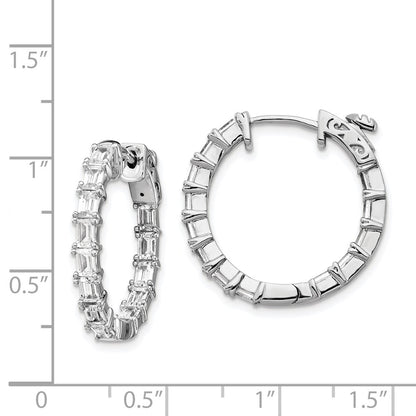 Sterling Silver Rhodium-plated 2x4mm CZ In and Out Hinged Hoop Earrings