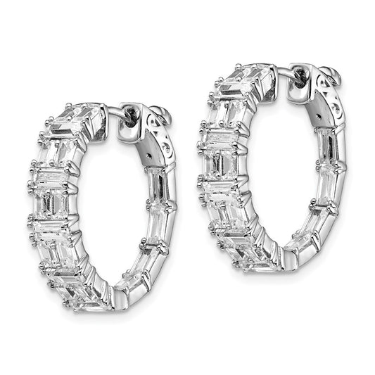 Sterling Silver Rhodium-plated 2x3mm CZ In and Out Hinged Hoop Earrings
