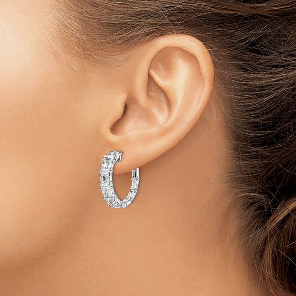 Sterling Silver Rhodium-plated 2x3mm CZ In and Out Hinged Hoop Earrings