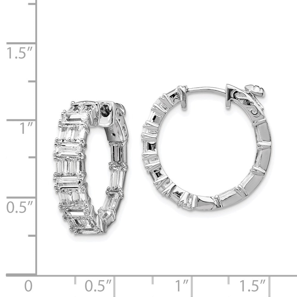 Sterling Silver Rhodium-plated 2x3mm CZ In and Out Hinged Hoop Earrings