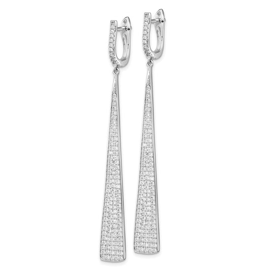 Sterling Silver Rhodium-plated CZ Triangle Dangle Hinged Earrings