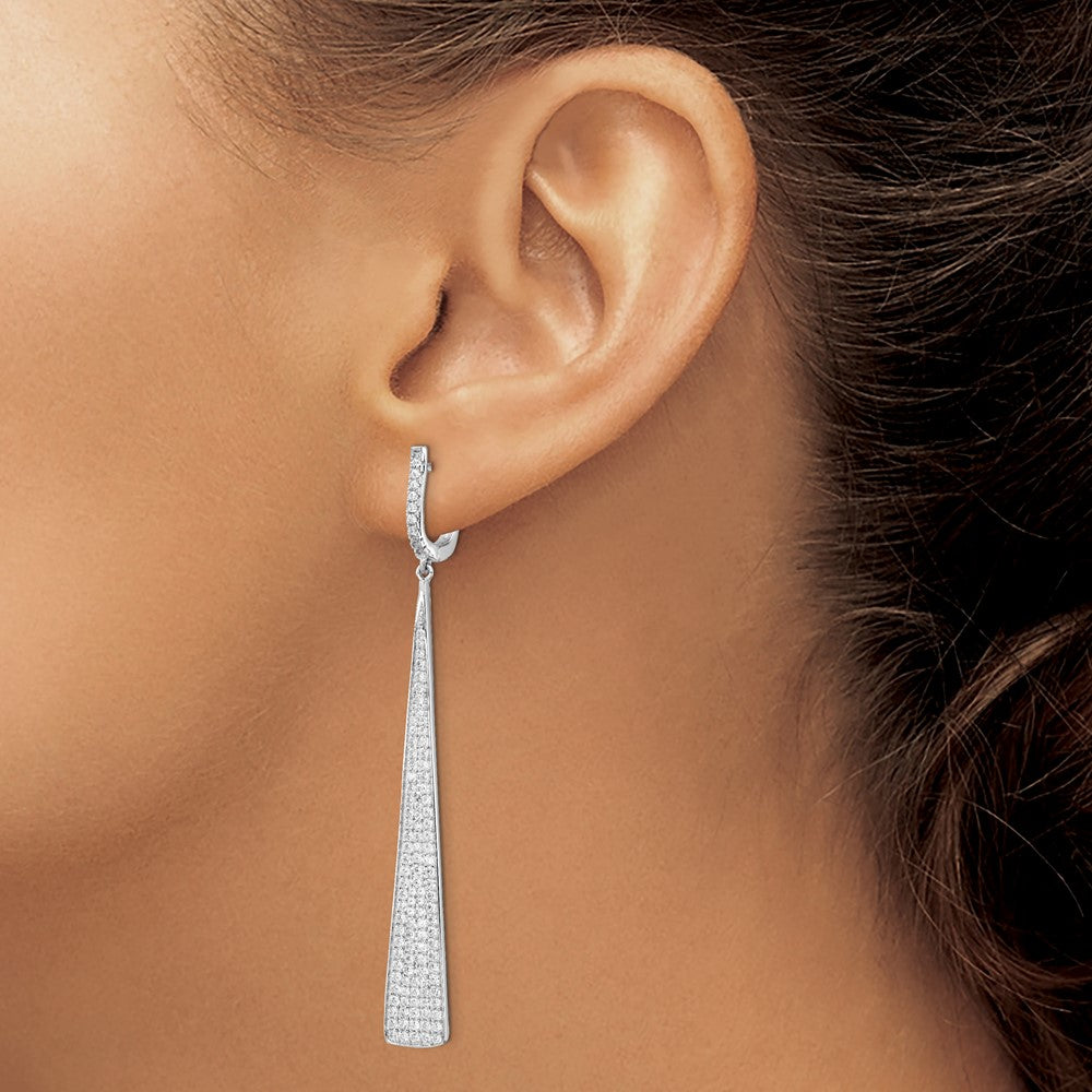 Sterling Silver Rhodium-plated CZ Triangle Dangle Hinged Earrings
