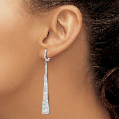 Sterling Silver Rhodium-plated CZ Triangle Dangle Hinged Earrings
