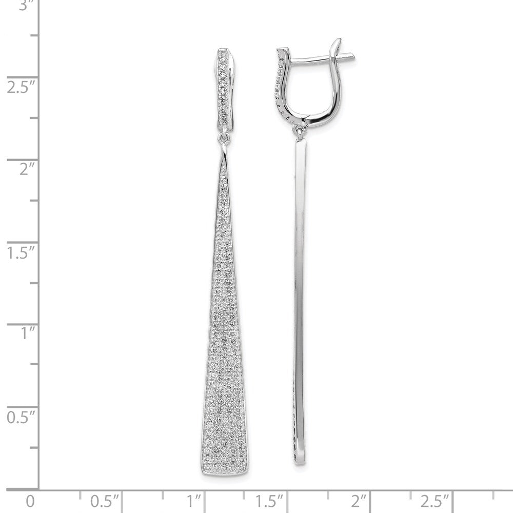 Sterling Silver Rhodium-plated CZ Triangle Dangle Hinged Earrings
