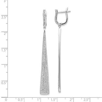 Sterling Silver Rhodium-plated CZ Triangle Dangle Hinged Earrings