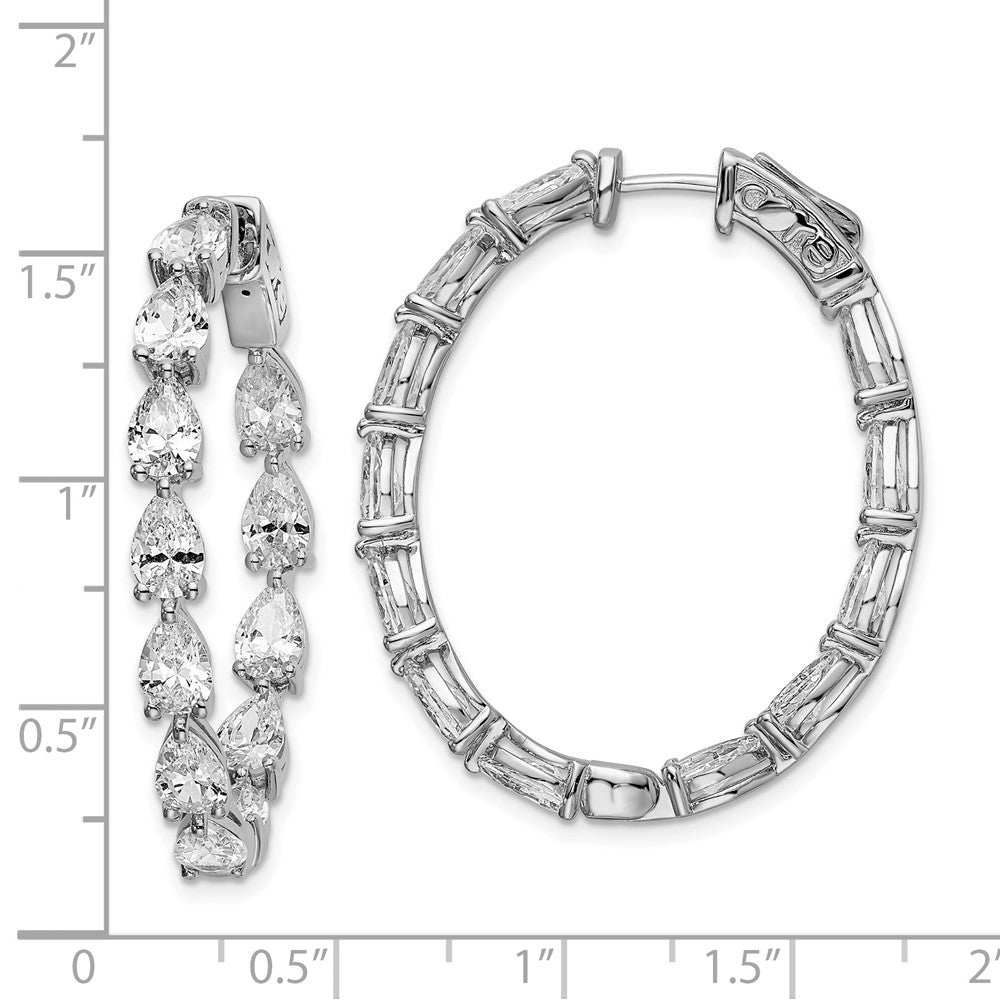 Sterling Silver Rhodium-plated Pear Shaped CZ Fancy In and Out Oval Hinged Hoop Earrings