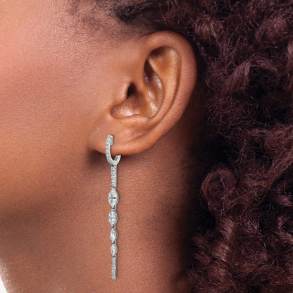Sterling Silver Rhodium-plated CZ Fancy Dangle Hinged Earrings