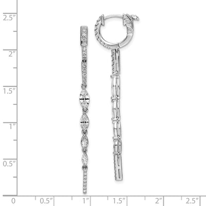 Sterling Silver Rhodium-plated CZ Fancy Dangle Hinged Earrings