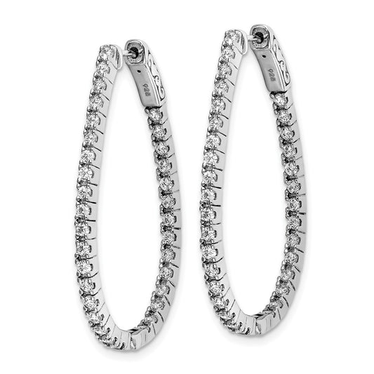 Sterling Silver Rhodium-plated 1.75mm CZ In and Out Oval Hinged Hoop Earrings