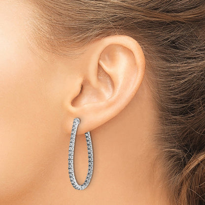 Sterling Silver Rhodium-plated 1.75mm CZ In and Out Oval Hinged Hoop Earrings