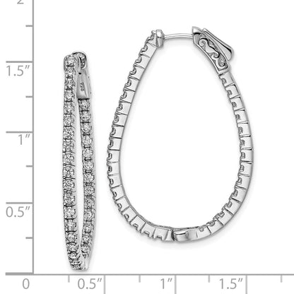 Sterling Silver Rhodium-plated 1.75mm CZ In and Out Oval Hinged Hoop Earrings