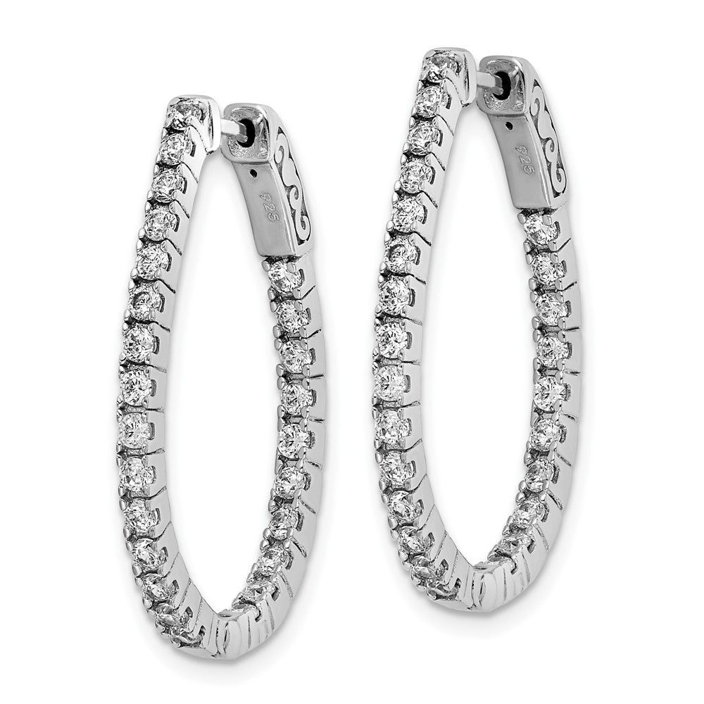 925 Sterling Silver Rhodium-plated 1.75mm CZ In and Out Oval Hinged Hoop Earrings