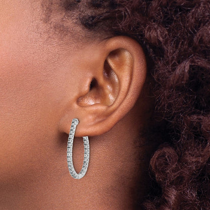 925 Sterling Silver Rhodium-plated 1.75mm CZ In and Out Oval Hinged Hoop Earrings