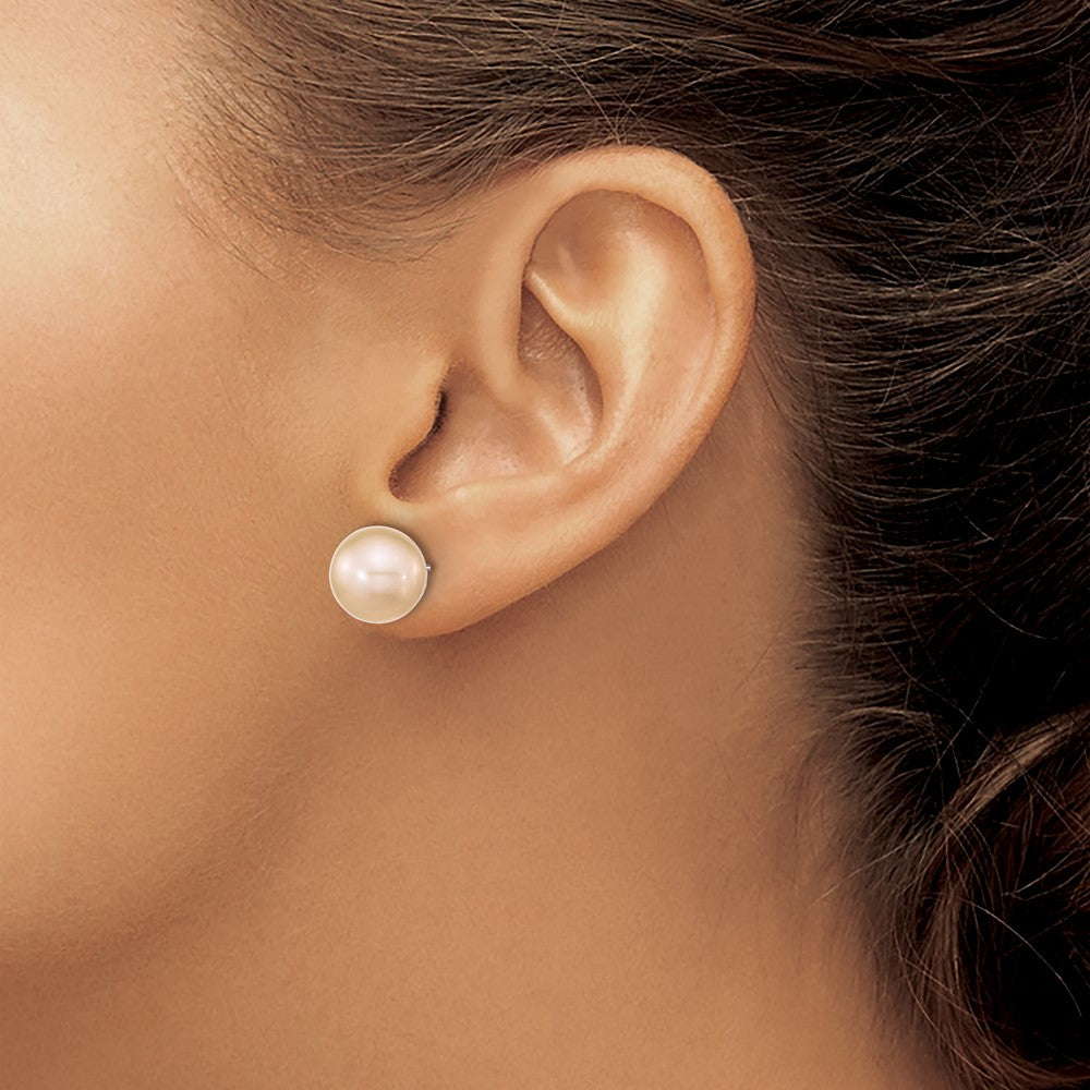 Sterling Silver Rhodium-plated 10-11mm Pink Round Cultured Pearl Earrings