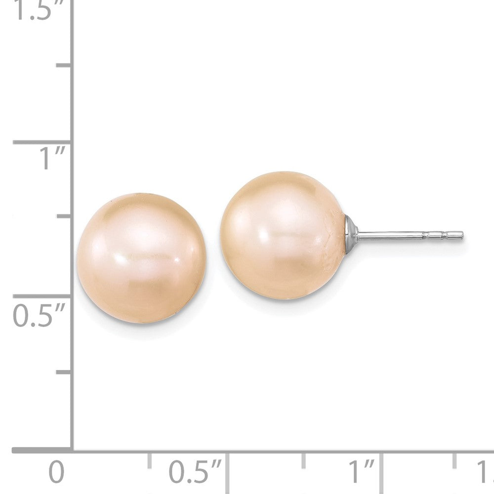 Sterling Silver Rhodium-plated 10-11mm Pink Round Cultured Pearl Earrings