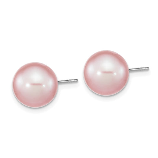 Sterling Silver Rhodium-plated 10-11mm Purple Round Cultured Pearl Earrings
