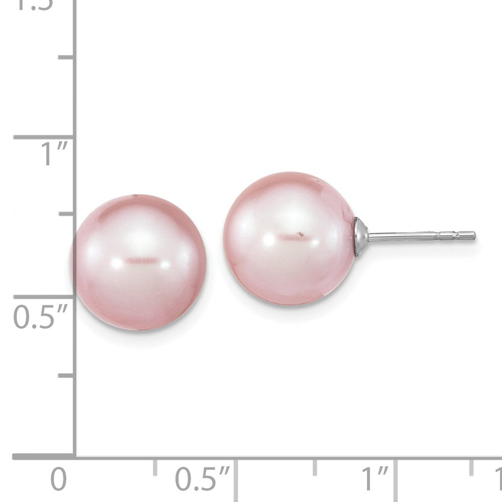 Sterling Silver Rhodium-plated 10-11mm Purple Round Cultured Pearl Earrings