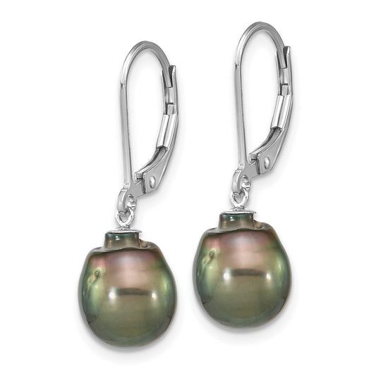 Sterling Silver Rhodium-plated 9-10mm Black Teardrop Saltwater Cultured Pearl Dangle Earrings