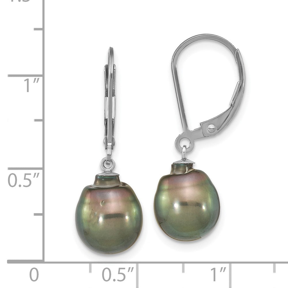 Sterling Silver Rhodium-plated 9-10mm Black Teardrop Saltwater Cultured Pearl Dangle Earrings