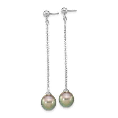 925 Sterling Silver Rhodium-plated 9-10mm Black Teardrop Saltwater Cultured Pearl Dangle Earrings