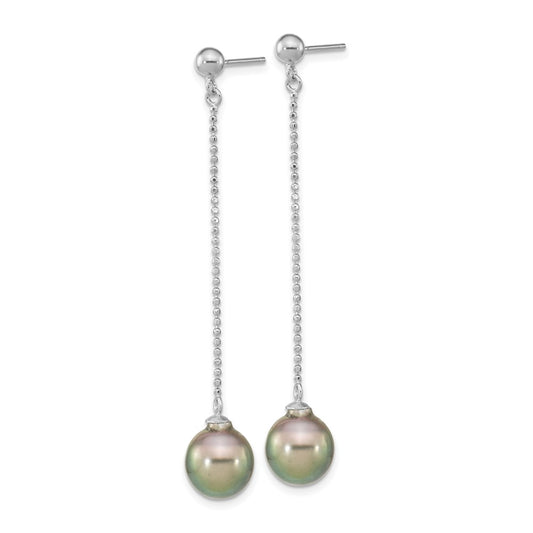 925 Sterling Silver Rhodium-plated 9-10mm Black Teardrop Saltwater Cultured Pearl Dangle Earrings