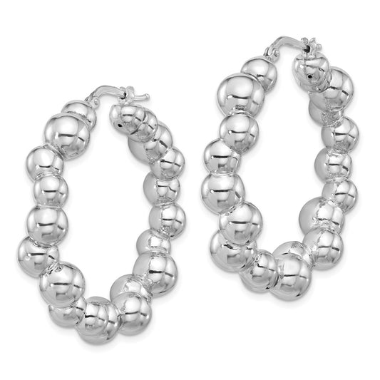 925 Sterling Silver Rhodium-plated Polished Bead Hoop Earrings