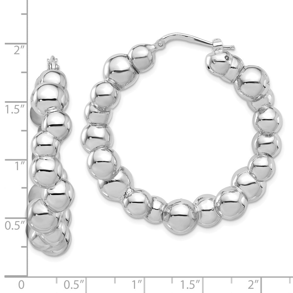 925 Sterling Silver Rhodium-plated Polished Bead Hoop Earrings