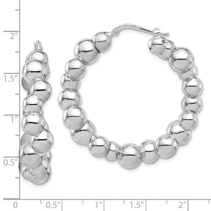 925 Sterling Silver Rhodium-plated Polished Bead Hoop Earrings