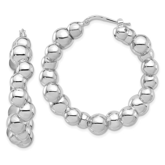 925 Sterling Silver Rhodium-plated Polished Bead Hoop Earrings