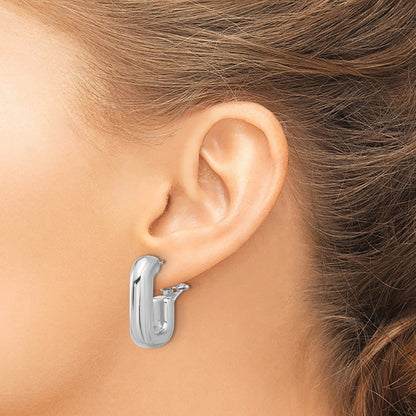 Sterling Silver RH-plated Polished J-Hoop Omega Back Earrings