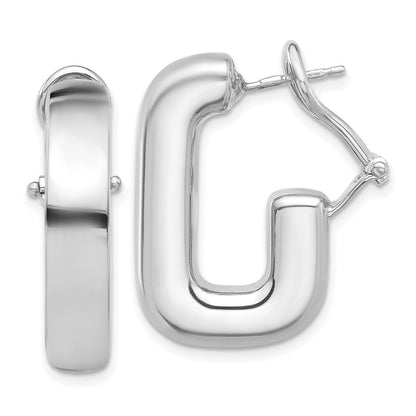 Sterling Silver RH-plated Polished J-Hoop Omega Back Earrings