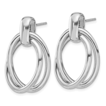 Sterling Silver Rhodium-plated Hollow Double Link Dangle Earrings
