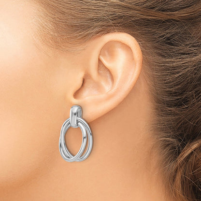 Sterling Silver Rhodium-plated Hollow Double Link Dangle Earrings