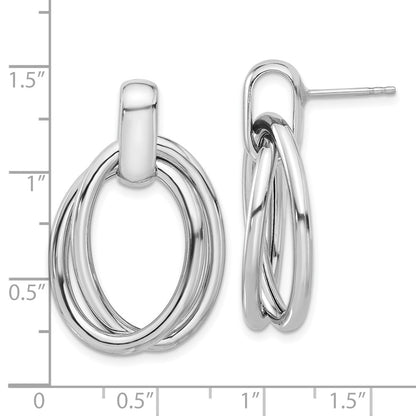 Sterling Silver Rhodium-plated Hollow Double Link Dangle Earrings