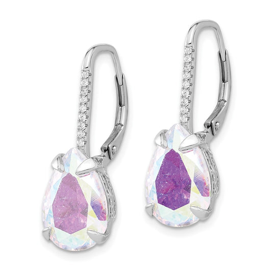 Sterling Silver Rhodium-plated Pear Iridescent CZ Earrings