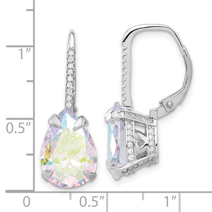 Sterling Silver Rhodium-plated Pear Iridescent CZ Earrings