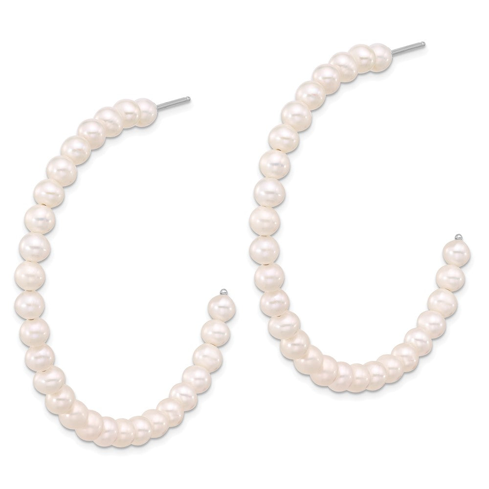 Sterling Silver Rhodium-plated 4-5mm White Semi-Round Cultured Pearl C-Hoop Earrings