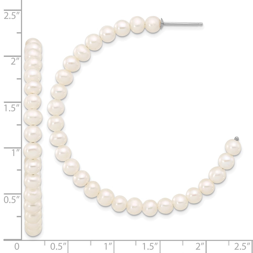 Sterling Silver Rhodium-plated 4-5mm White Semi-Round Cultured Pearl C-Hoop Earrings