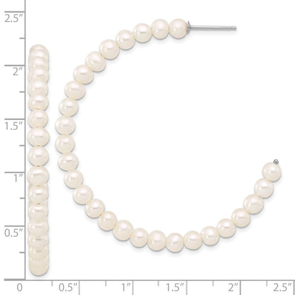 Sterling Silver Rhodium-plated 4-5mm White Semi-Round Cultured Pearl C-Hoop Earrings