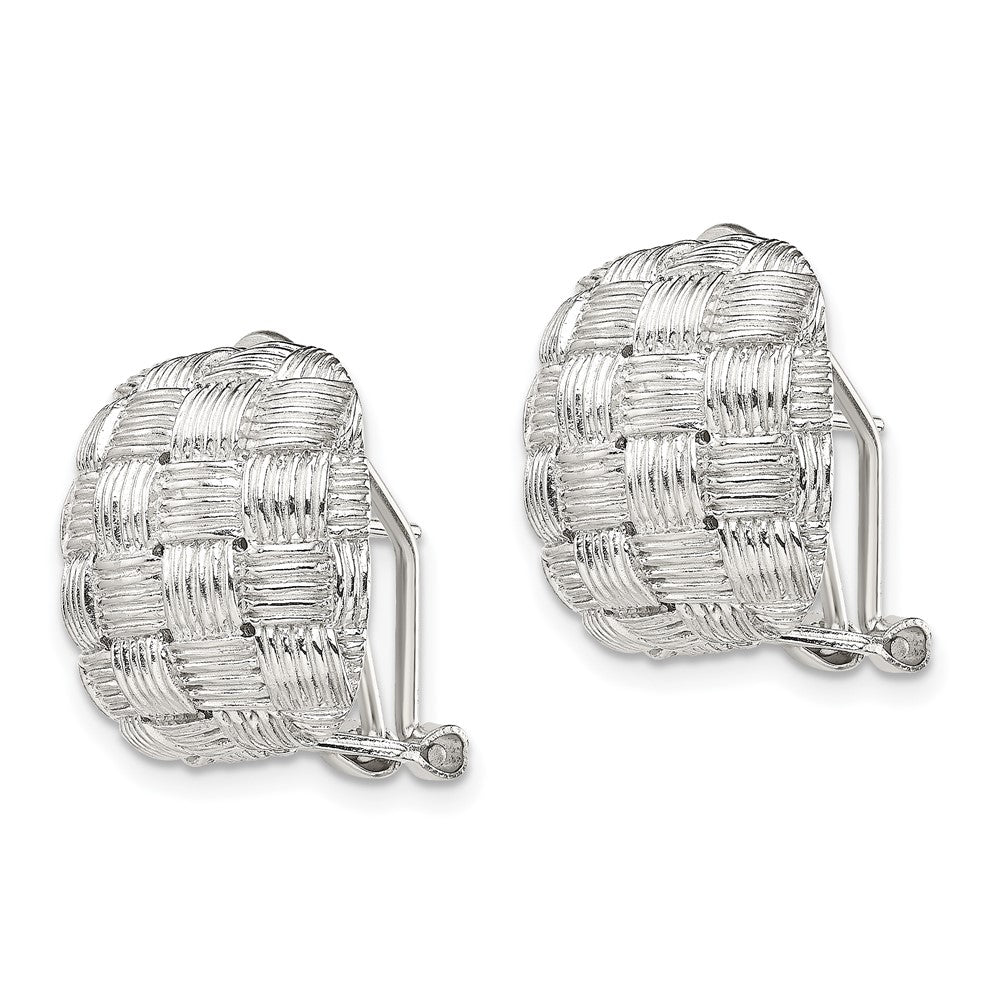 Sterling Silver Polished Woven Square Omega Back Earrings