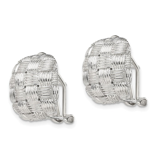 Sterling Silver Polished Woven Square Omega Back Earrings