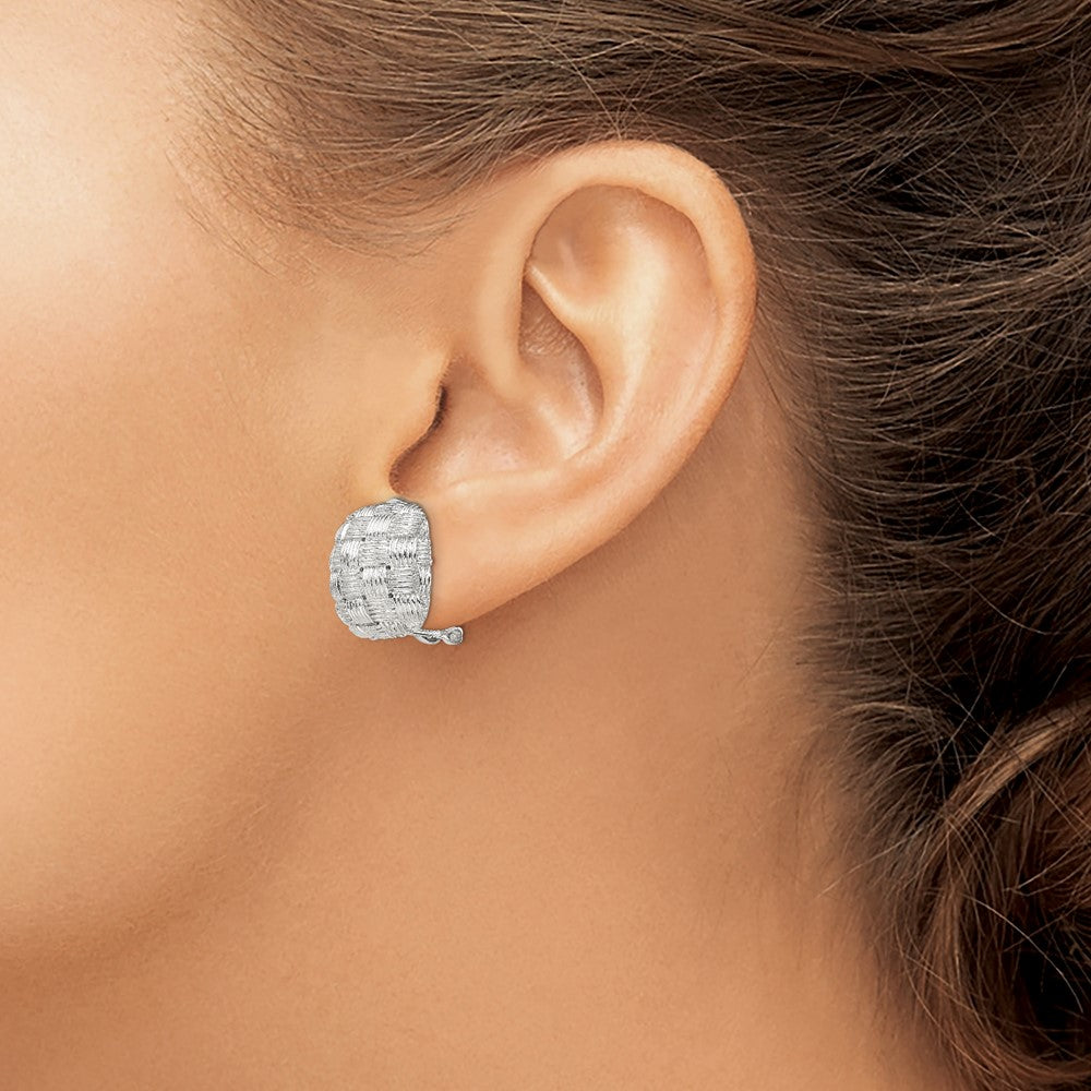 Sterling Silver Polished Woven Square Omega Back Earrings