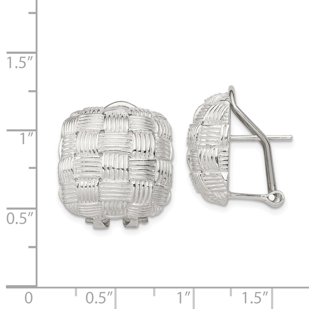 Sterling Silver Polished Woven Square Omega Back Earrings