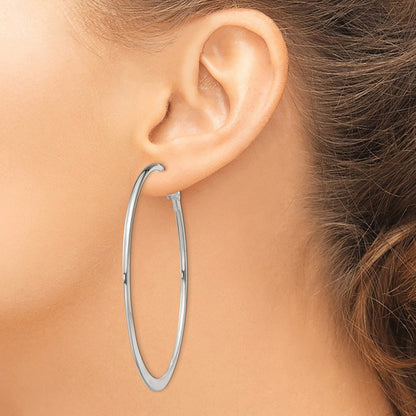 Sterling Silver Polish & Tapered 1.5mm Omega Back Round Hoop Earrings