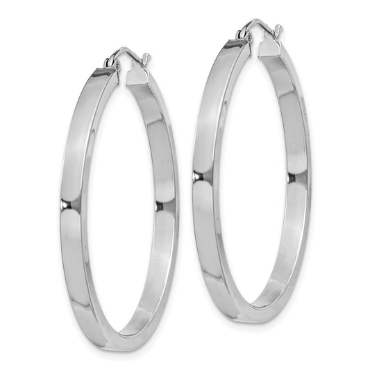 Sterling Silver Rhodium-plated Concave Rectangular Tube Hoop Earrings