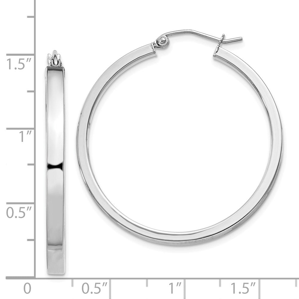 Sterling Silver Rhodium-plated Concave Rectangular Tube Hoop Earrings